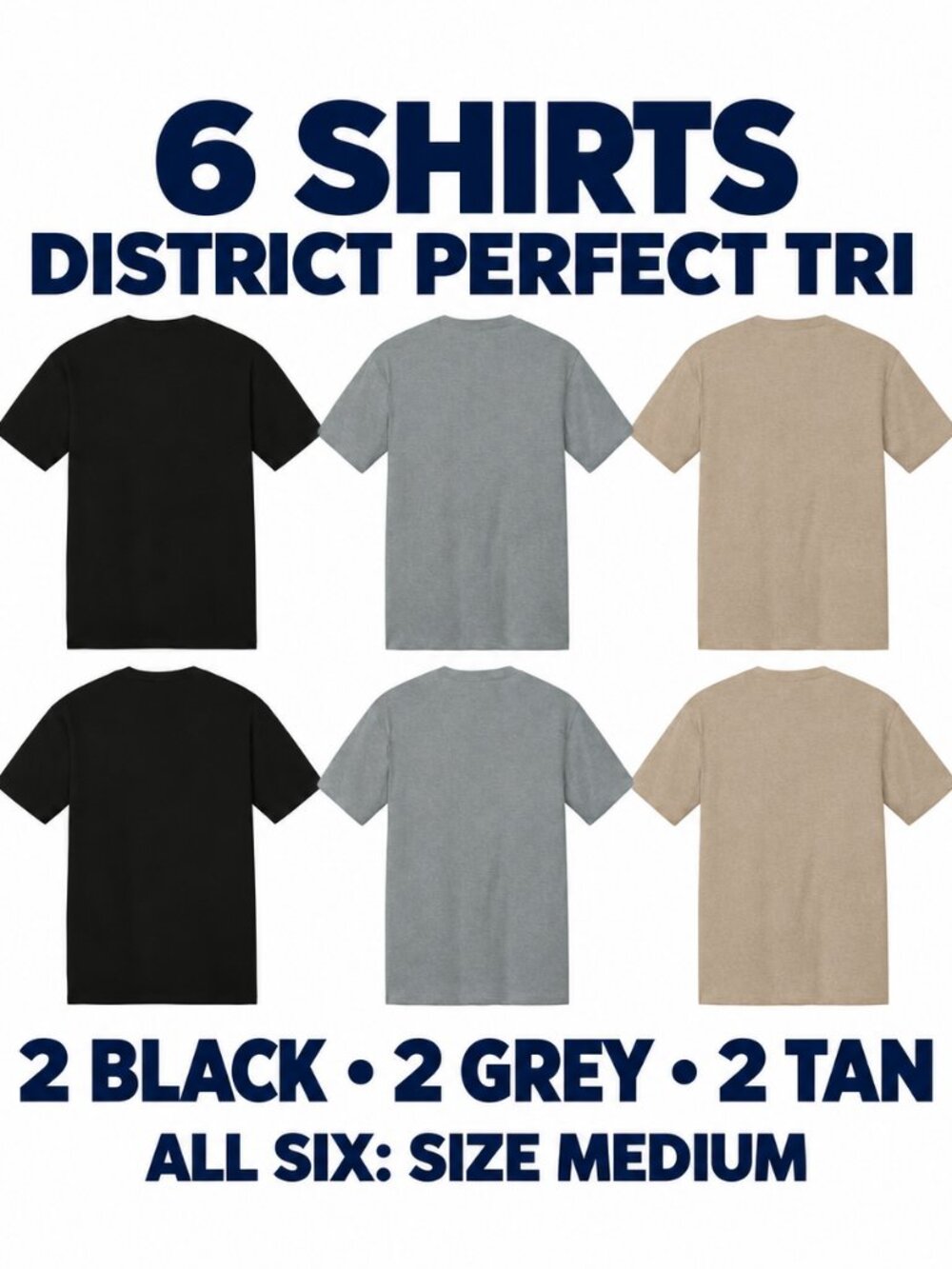 6 District Perfect Tri Tees Medium DM130 Black Grey Tan New